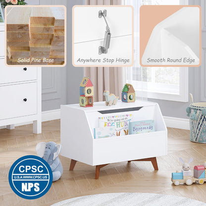 UTEX Kids Toy Box, Wooden Toy Chest, Kids Storage Organizer Bench with Front Book Storage Area for Boys and Girls, Children's Furniture, White