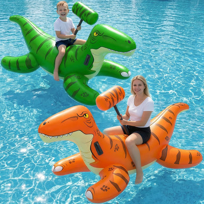 Jasonwell Pool Games Toys Floats -2Pack Inflatable Dinosaur Pool Floats with Blow Up Toy Hammers Ride on Pool Floaties for Kids Teens Adults Lounge Raft Summer Lake Beach Party Decorations (GN&Org XL)