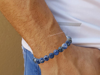 Amazing Gemstone Sodalite Bracelet for Women - Chakra Mens Bracelet Protection Crystals and Healing Stones - Blessing Spiritual Meditation Stocking Stuffers (Faceted Beaded Bracelet)