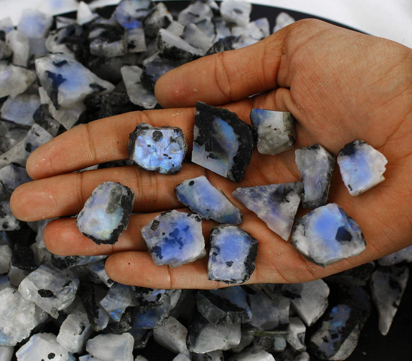 Gempires Raw Polished Blue Moonstone Gemstone For Jewelry Making, June Birthstone, Healing, Wire Wrapping, Decor, 15 to 30 mm Moonstone Rough, Loose Rough Gemstone Supplies (100 Carat)