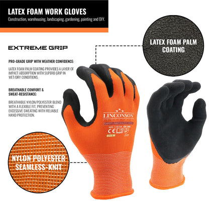 linconson 12 Pack Safety Performance Series Construction Mechanics Work Gloves (L (Pack of 12), Orange)