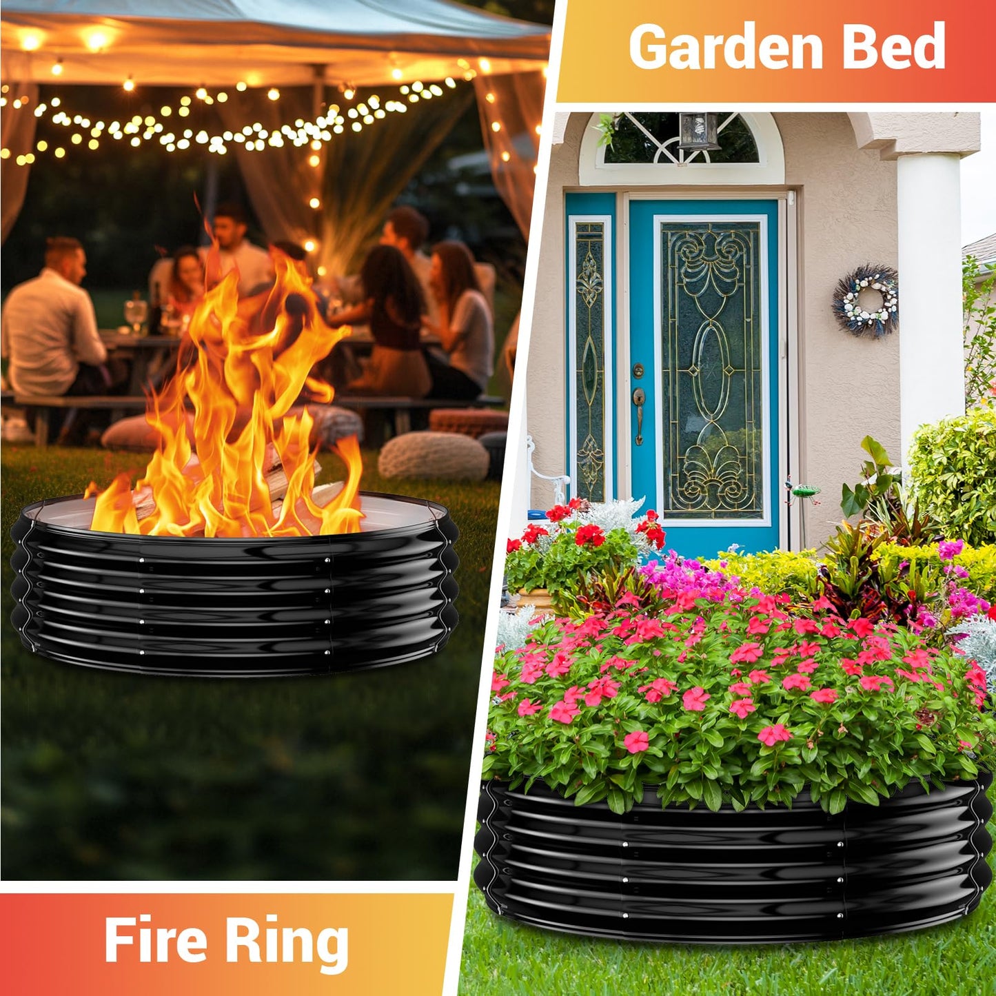 48 Inch Large Outdoor Fire Pit Ring,Heavy Duty High Heat Resistant Wood Burning Firepit for Outside,12" Tall,Galvanized Steel Outdoor Fireplace & Fire Pits Bowl for Backyard Bonfire, Patio,Camping