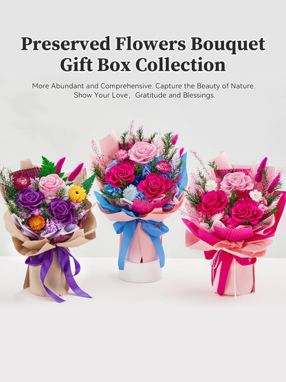 Flomoon Preserved Flowers Bouquet, Forever Flowers for Delivery, Mothers Day Long-Lasting Real Roses Bouquet, Anniversary Birthday Flowers Gifts for Mom Grandma Women Wife Her (Hot Pink)