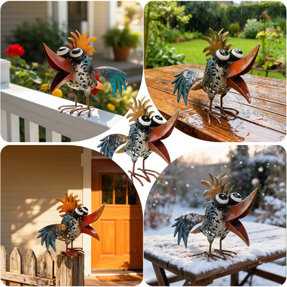 Art Deco Metal Rooster Garden Statue, Weatherproof Outdoor Indoor Decor - Painted Metal Sculpture with Hollow Design, Unique Gift for Housewarming Mother's Day Garden Enthusiasts Yard Housewarming