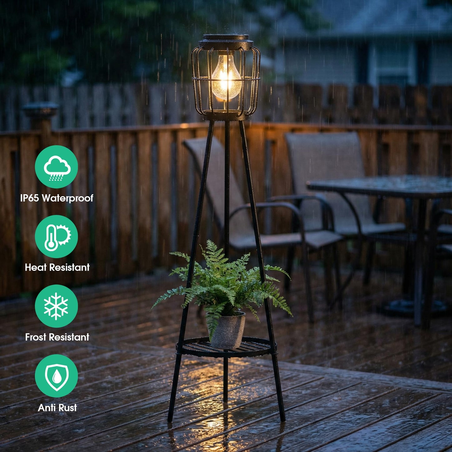 VISFLAIR 2 Pack Solar Lights with Plant Stand, Outdoor Floor Lamp, Waterproof Solar LED Edison Bulb Floor Lamps for Patio Porch Deck Yard Garden Decor