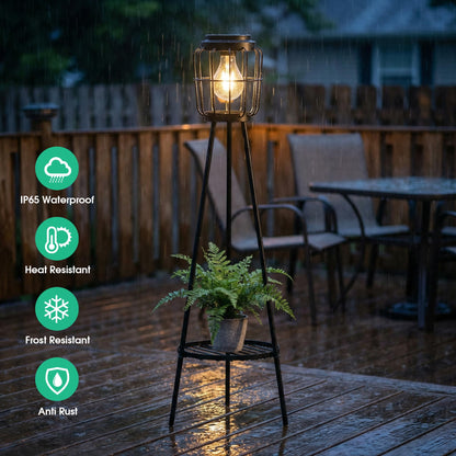 VISFLAIR 2 Pack Solar Lights with Plant Stand, Outdoor Floor Lamp, Waterproof Solar LED Edison Bulb Floor Lamps for Patio Porch Deck Yard Garden Decor