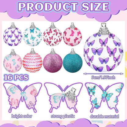 Zeyune 16 Pcs 1.97 Inch Spring Tree Ornaments Summer Butterfly Decorations for Small Tree Hanging Seasonal Holiday Balls Ornaments
