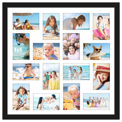 DUENPY 22x22 Picture Frame 4x6 Collage Picture Frame Displays Sixteen 4x6 inch Photos Collage Wall Decor Wall Hanging Black