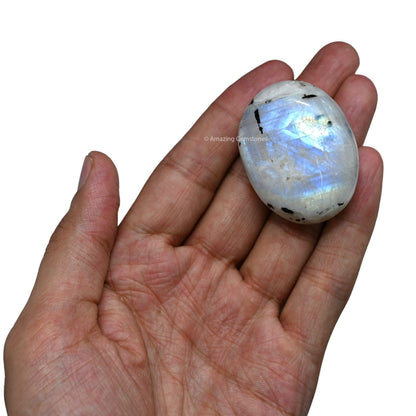 Amazing Gemstone Rainbow Moonstone Crystals and Healing Stones - Large Palm Stone Crystals Piedra - Crystal for Good Luck, Positive Energy, Meditation - Unique Stocking Stuffers Gifts for Women, Men