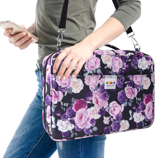 YOUSHARES 480 Slots Colored Pencil Case - Big Capacity Pen Case Organizer with Multilayer Holder large Colored Pencil Case (Purple Pink Rose)