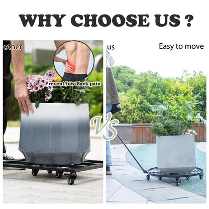Goooxim 22 Inch Plant Rollers with Wheels - Heavy Duty Steel Round Dolly for Easy Indoor/Outdoor Movement, Removable Handle & 360° Swivel Wheels, Perfect for Large Pots, Planters & Trees