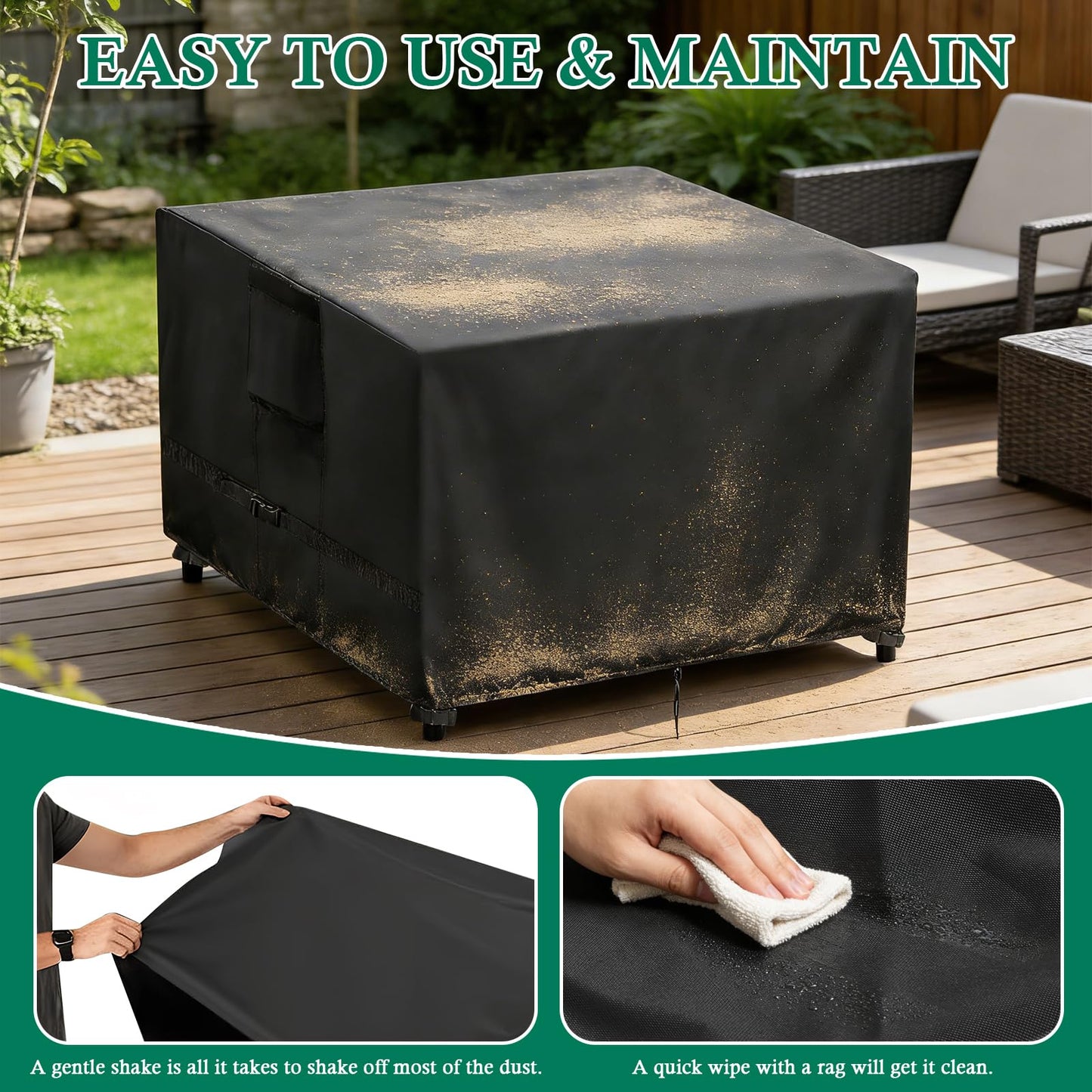 Hdenmist Outdoor Table Cover Square 42 inch Patio Table Cover Waterproof Patio Furniture Covers Rectangular for Outside Small Table and Chair Sets, Fire Pit, Coffee Table, Ottoman -42"L x 42"W' x 28"H