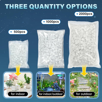PoYang 1000pcs Glow in The Dark Rocks Outdoor - White Resin Glowing Pebbles for Landscaping, Garden, Fish Tank and Aquarium Indoor Decor, Powered by Sunlight or Lamplight (0.4"-0.7"/pc, 1.2lbs/Bag)