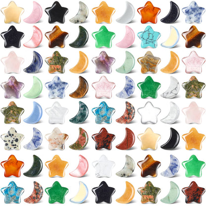 Nuenen 72 Pieces 0.8 inch Star and Moon Worry Stones Crystal Bulk Moon Shaped Thumb Gemstones Polished Pocket Star Palm Stones Bulk for Witchcraft Meditation Reiki Balancing Decor
