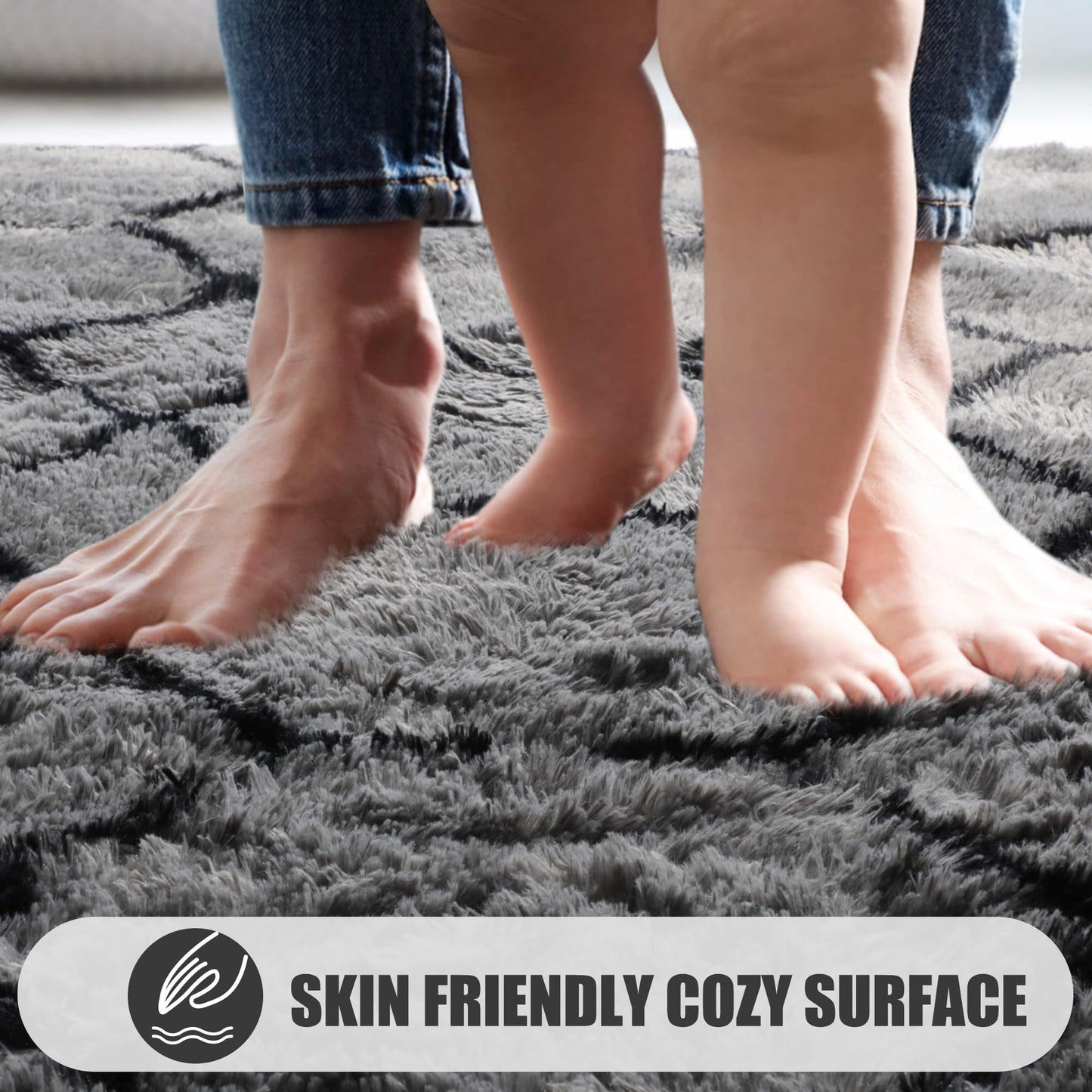 ONASAR Area Rugs for Bedroom Living Room, 4x6 Fluffy Grey and Black Rug, Shaggy Geometric Floor Mat for Home Decor Aesthetic, Soft Plush Fuzzy Carpet for Nursery Kids Teen Dorm