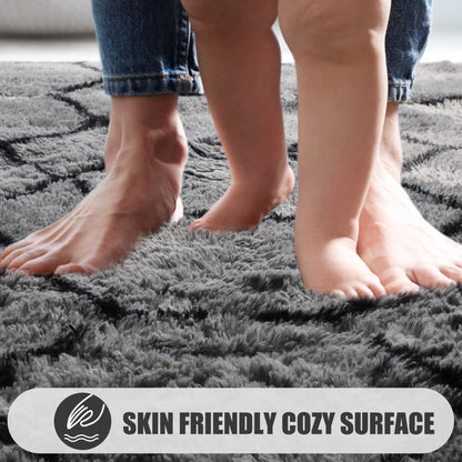ONASAR Area Rugs for Bedroom Living Room, 4x6 Fluffy Grey and Black Rug, Shaggy Geometric Floor Mat for Home Decor Aesthetic, Soft Plush Fuzzy Carpet for Nursery Kids Teen Dorm