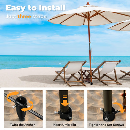 Lcokeiy Beach Umbrella Sand Anchor - Heavy Duty Outdoor Umbrella Holder No Dig Ground Umbrella Base - Sturdy and Reliable 2.3“ Inner Diameter, Black(1 Pack)