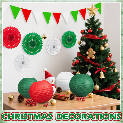 13 Pcs Red White Green Italian Party Decorations Set, Hanging Paper Lanterns & Fans, Mexican Fiesta Decor, Christmas Holiday Supplies, Reusable Eco-Friendly Party Backdrop Kit