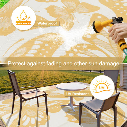 Uphome Outdoor Rug Waterproof 6x9 ft, Patio Plastic Straw Rugs for RV Camping, Reversible Butterfly Mat Outside, Indoor Outdoor Floor Carpet for Back Yard Deck Balcony Porch Beach Picnic, Yellow