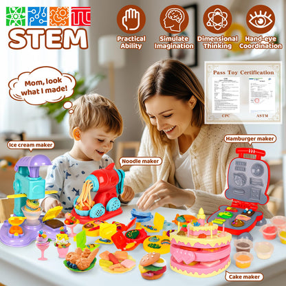 4-in-1 Dough Sets for Kids 2-4-8 Ultimate 87 PCS Play Tools, 24 Clay Creative Kitchen Set Ice Cream Hamburger Cake Noodle Maker Arts Crafts Food Toys Gifts for Boy Girl Kids Age 3 4 5 6