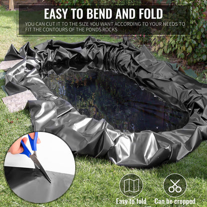 ALDMIO 10x15 ft Pond Liner, HDPE Thickness Fish Pond Liners for Outdoor Ponds, Ponds Liner for Waterfall, Fish or Koi, Streams Fountains