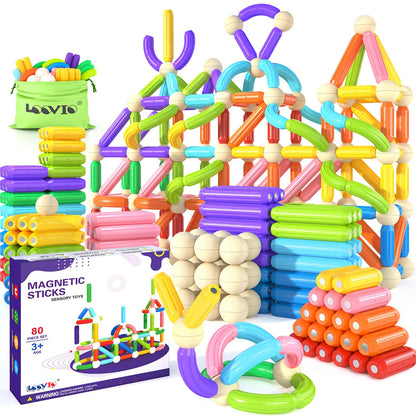 Loovio Magnet Toys for 3 Year Old Boys & Girls,80pcs Montessori Toys for Toddlers Kids, Magnetic Blocks Building Ideal Toys Gift- Starter Set (80pcs Building Blocks)