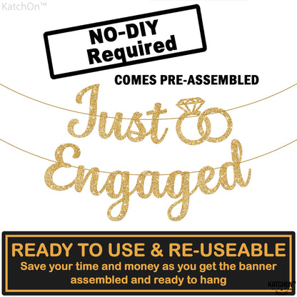 KatchOn, Glitter Gold Just Engaged Banner - 10 Feet, No DIY | Engagement Banner for Just Engaged Decorations | Engagement Party Decorations | Just Engaged Decorations