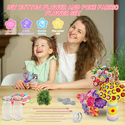 Mostop Poke-in Art Flower Bouquet DIY Craft Kit for Girls Age 4-5 6-7 8-12, Mess-Free Button Felt Flower Making Set, Creative Activity Educational Birthday Gift Toys for 6-8 8-10 Year Old Kids