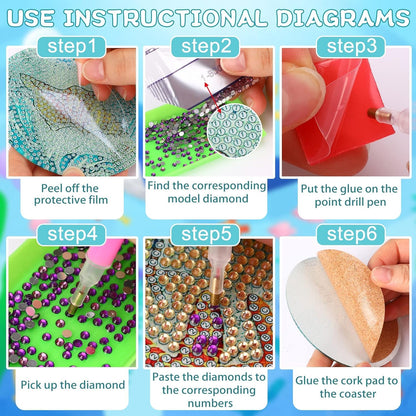 Dlylust 8 PCS Cocktail Diamond Art Coasters Kits, Diamond Painting Coasters with Holder Set of 8, DIY Drink Art Crafts Supplies for Adults Cup Mat House Warming Gifts Non-Slip 3.9inch