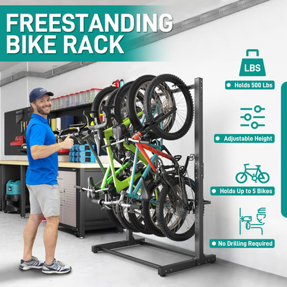 EVERHANGER Freestanding Bike Rack, Vertical Bike Rack Stand for Garage, Bicycle Storage Organizer, Holds Up to 5 Bikes