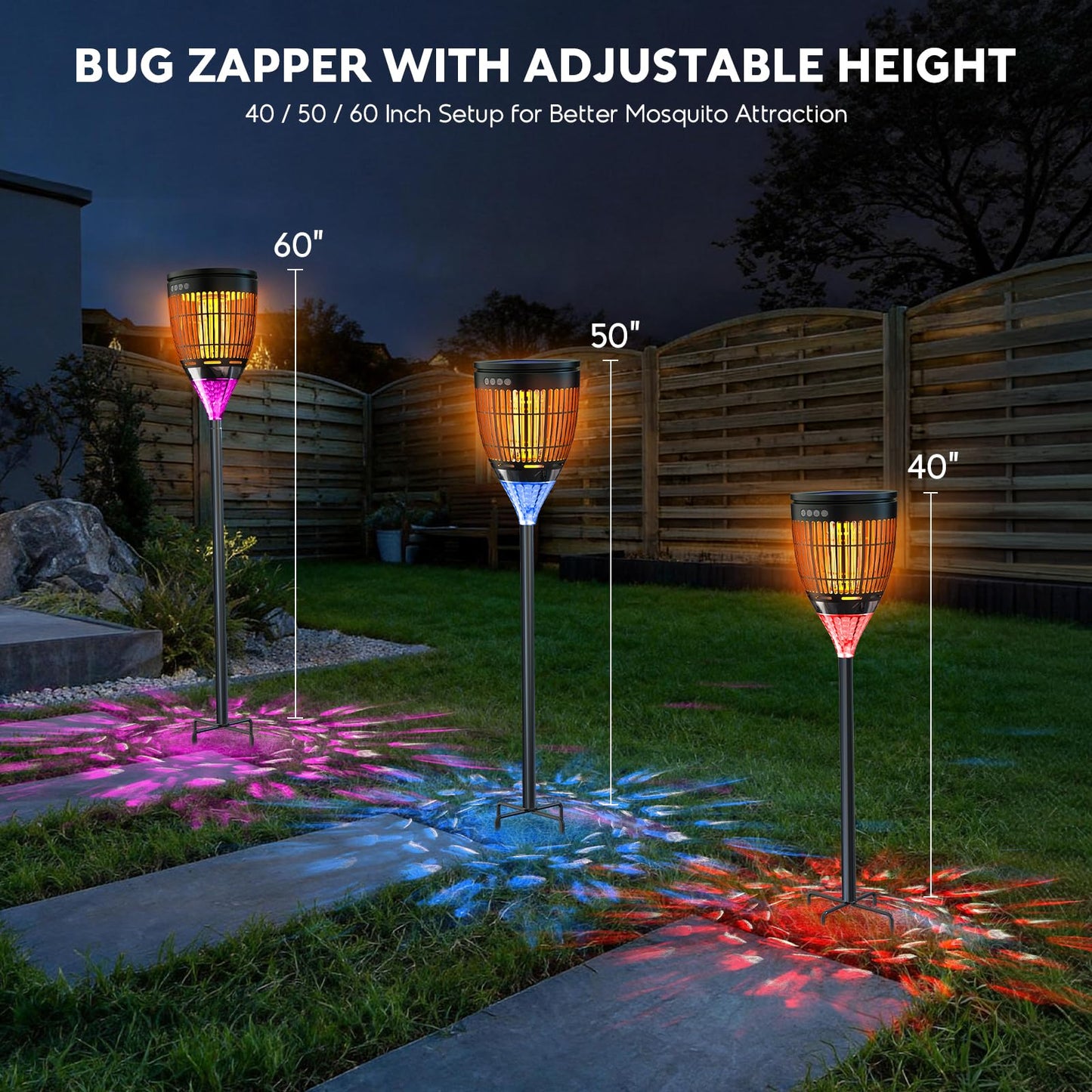 Solar Bug Zapper Outdoor, 4200V 3-in-1 Mosquito Zapper with Flame Light & RGB Projector, Solar Powered & USB Rechargeable, Smart Auto Mode, IP65 Waterproof Mosquito Killer for Yard Garden 2000 Sq Ft