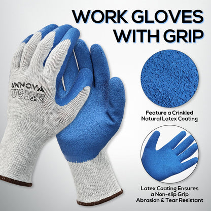 UNINOVA Work Gloves, Crinkle Rubber Latex Palm Coating, Safety Work Gloves with Grip, Non-slip Bulk for Men Women, Construction Warehouse General Handling(X-Large,24Pairs)