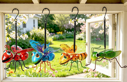 GIFTME 5 Metal Garden Sculptures Statues Yard Art Decoration,Set of 4 Garden Decor Perfect Hanging The Tree, Porch,Backyard or Patio Wall Decor