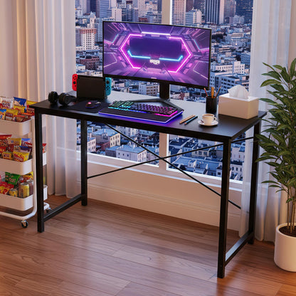 OLIXIS 47 Inch Computer Office Desk for Small Spaces, Writing Gaming Work Desk Modern Study Table with Storage Bag & Headphone Hook Home Bedroom, Black