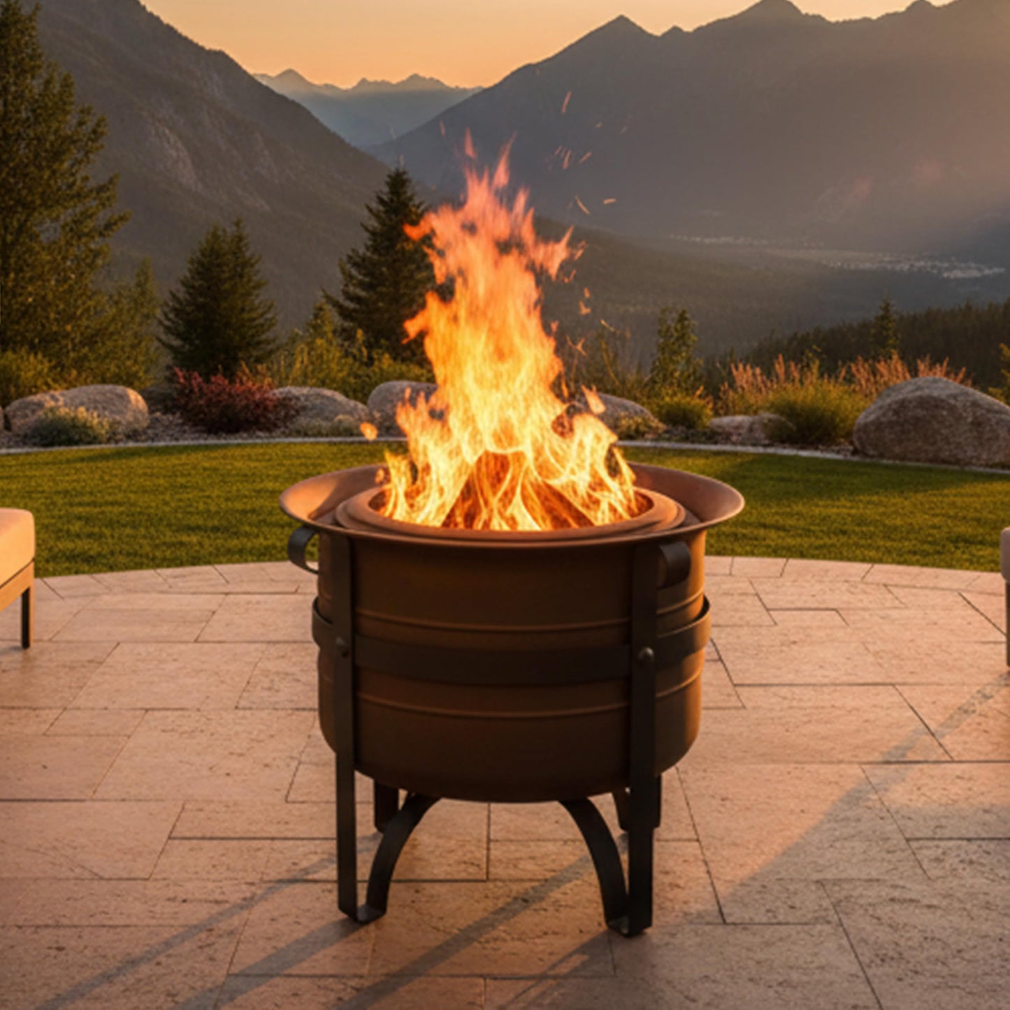 Sunnydaze 23-Inch Cauldron-Style Smokeless Wood-Burning Fire Pit with Cover and Poker - Steel Outdoor Smokeless Fire Pit for the Backyard