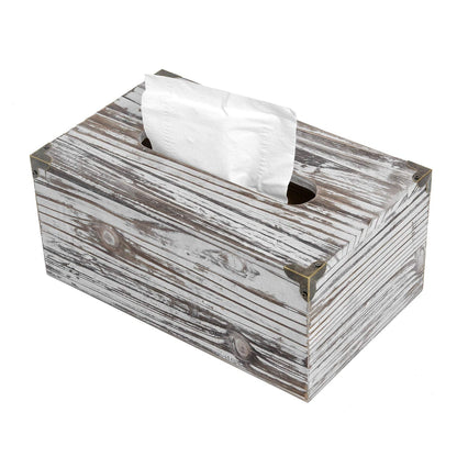 Liry Products Rustic Dark Brown Distressed Wood Facial Tissue Paper Box Metal Corner Brackets Hinge Lid Top Cover Holder Standard Size Rectangular Napkin Dispenser Bathroom Kitchen Bedroom