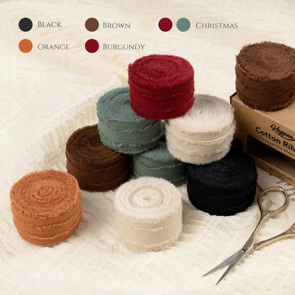 Keypan Christmas Ribbon Set 1" x 15 Yards with Frayed Fringe Fabric Cotton Ribbons for Gift Wrapping Wedding Invitations Flower Bouquet Baby Shower