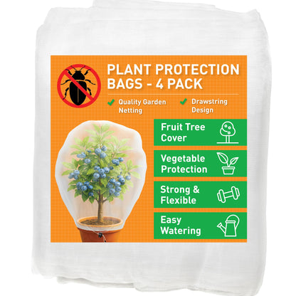 Fruit Tree Protection Bags 4x4.5 FT in 4 Pack | Multiple Size Garden Netting for Fruit & Vegetable Protection | White Plant Net Cover for Blueberry & Tomato | Bird & Insect Mesh Fabric Protector