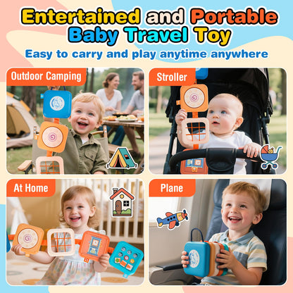 Flwedora Busy Board Toys for 1 Year Old Toddlers, Montessori Sensory Travel Toys for Airplane Car, Baby Learning Toy Gift for 1 Year Old Boy Girl & Activity Cube (Easter Stocking Stuffer, Birthday)