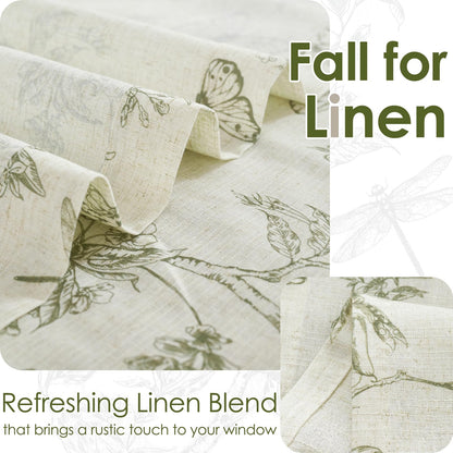 Lazzzy Green Floral Valance Curtain Linen Farmhouse Valance for Kitchen Living Room Bedroom Country Valances Window Treatments Small Window Cafe Curtain 16 Inch Rod Pocket 1 Panel Green on Beige