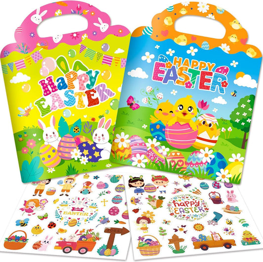 Officygnet 2 Sets Easter Reusable Sticker Books for Kids, Activity Books for Toddlers, Arts and Crafts Removable Jelly Stickers for Kids Ages 3-5, Easter Toys Gifts Basket Stuffers Essentials for Kid