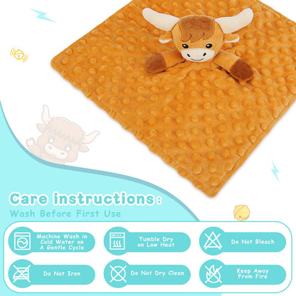 Sprinqdawin Loveys for Babies,Soft Baby Security Blanket for Newborn Infant Toddler Snuggle Toy Stuffed Animal,Lovey Highland Cow Security Blankets Baby Unisex for Gifts(Highland Cow,12.2in)