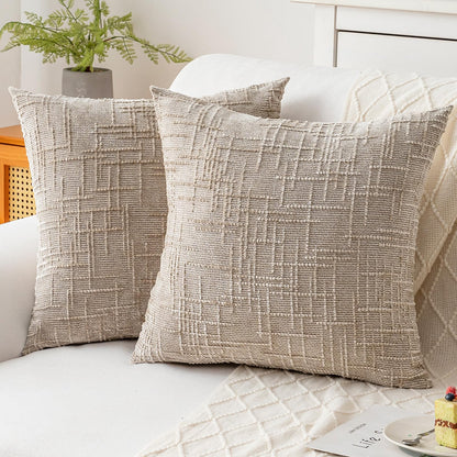 ZSkogur Decorative Throw Pillow Covers 18x18 Inch Set of 2, Soft Solid Farmhouse Chenille Couch Pillows, Spring Pillow Covers for Couch Sofa Bed Living Room Home Decor Pillowcase, Light Khaki