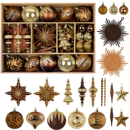 SHareconn 80pcs Christmas Balls Ornaments Set, Contemporary Luxury Gift Set, Shatterproof Plastic Bronze Decor for Xmas Tree Holiday Wedding Party Decorations with Hanging Strings, Brown Copper Gold