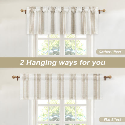 DriftAway Chris Linen Lined Valance 2 Layer Thermal Insulated Room Darkening Blackout Window Valances 3 Inch Rod Pocket Vertical Striped Kitchen Valance for Bathroom 52 Inch by 14 Inch Camel Beige