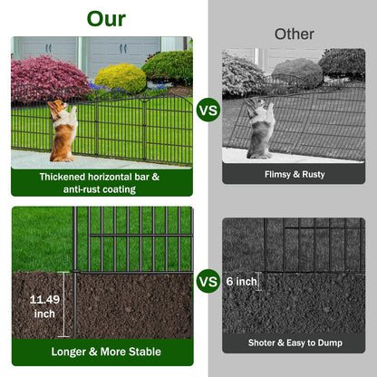10 Panels No Dig Decorative Garden Fence with Gate - 24 in (H) x 20 ft (L) Dog Rabbits and Pets Fence Outdoor for Yard, Animal Barrier Tall Rustproof Metal Wire Fencing Border for Garden and Patio