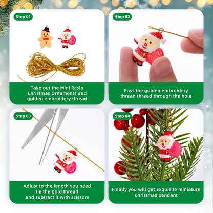 Thuodo 48PCS Mini Resin Christmas Ornaments Set, Tiny Hanging Decorations with String for Christmas Tree Decor
