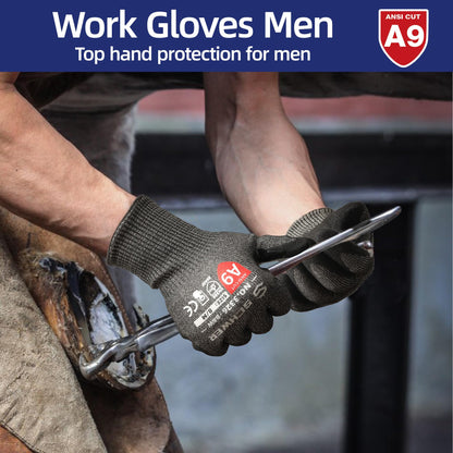 Schwer ProGuard High Level Cut Resistant Work Gloves PR3326 for Extreme Protection，ANSI A9 Cut Gloves with Reinforced Thumb, Non Slip, Breathable, Durable, Touch-screen, Black 1 Pair（L）