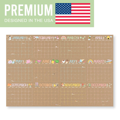 Hadley Designs Yearly Wall Calendar 2026 Large - 12 Month Dry Erase Calendar for Wall, Double-Sided, Reversible, Erasable, Reusable, Full Year Long Annual Planner - Kraft Pastel