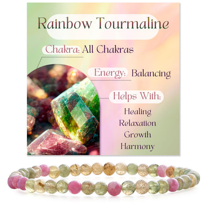 Bivei Rainbow Tournaline - Balancing - 4mm Beaded Bracelets for Women Handmade Semi Precious Natural Stone Stretch Elastic Jewelry Yoga Protection Gifts
